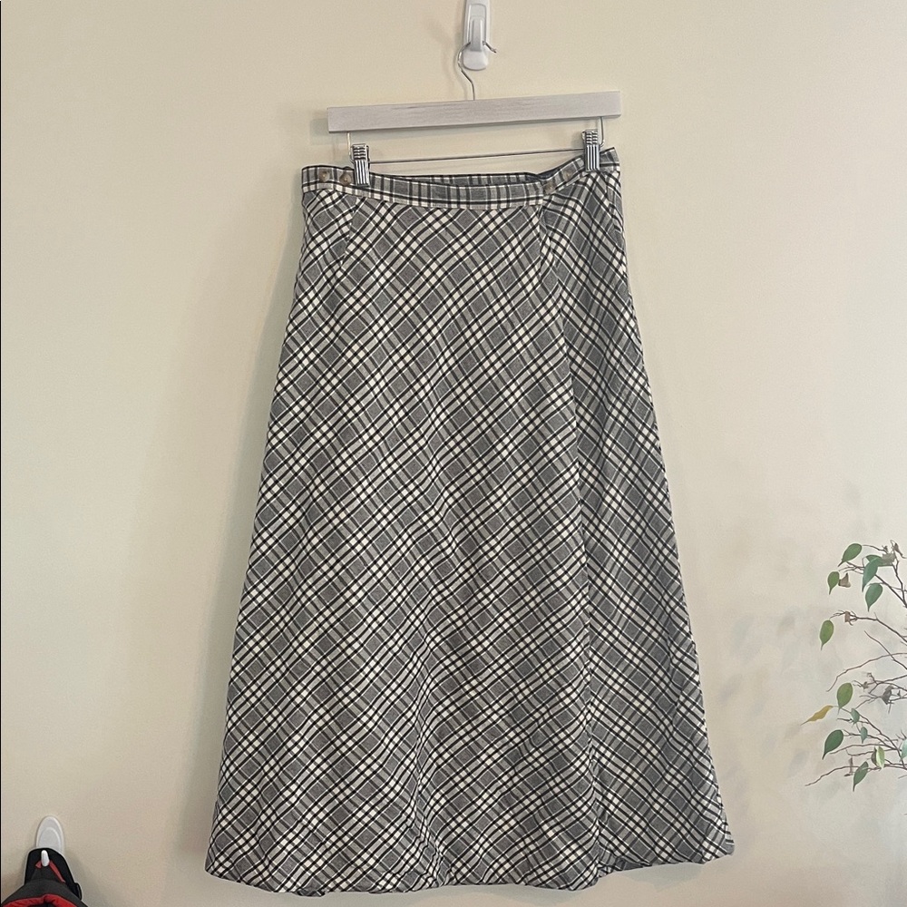 Ellen Orton Plaid Wrap Skirt Cotton Preppy Retro Black White Denim L Vermont Co